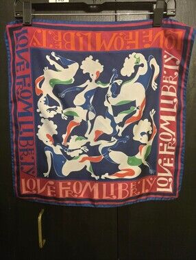 Liberty "Love From Liberty"  Silk Scarf in Pink, Orange & Navy Trim 17" X 17"
